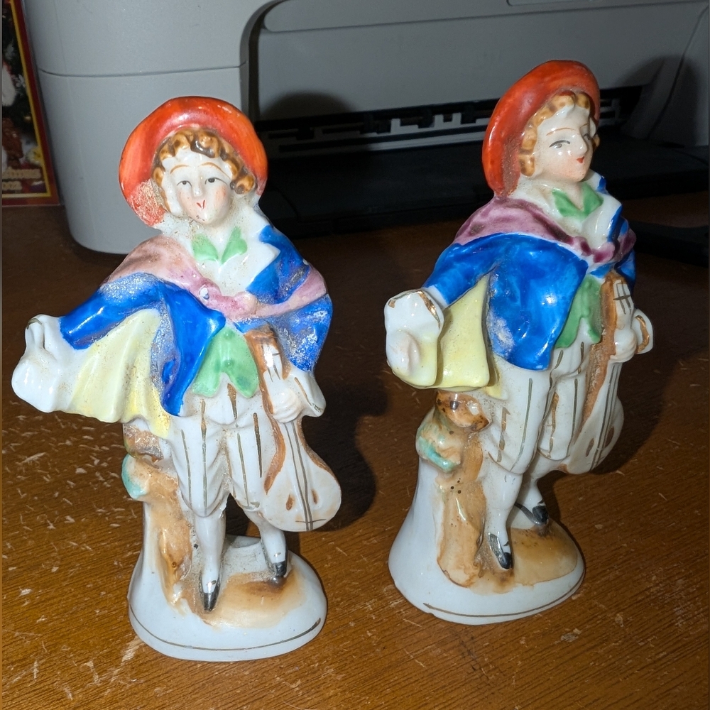 Vintage Occupied Japan Colonial Musician Porcelain Figurines (Set Of Two)